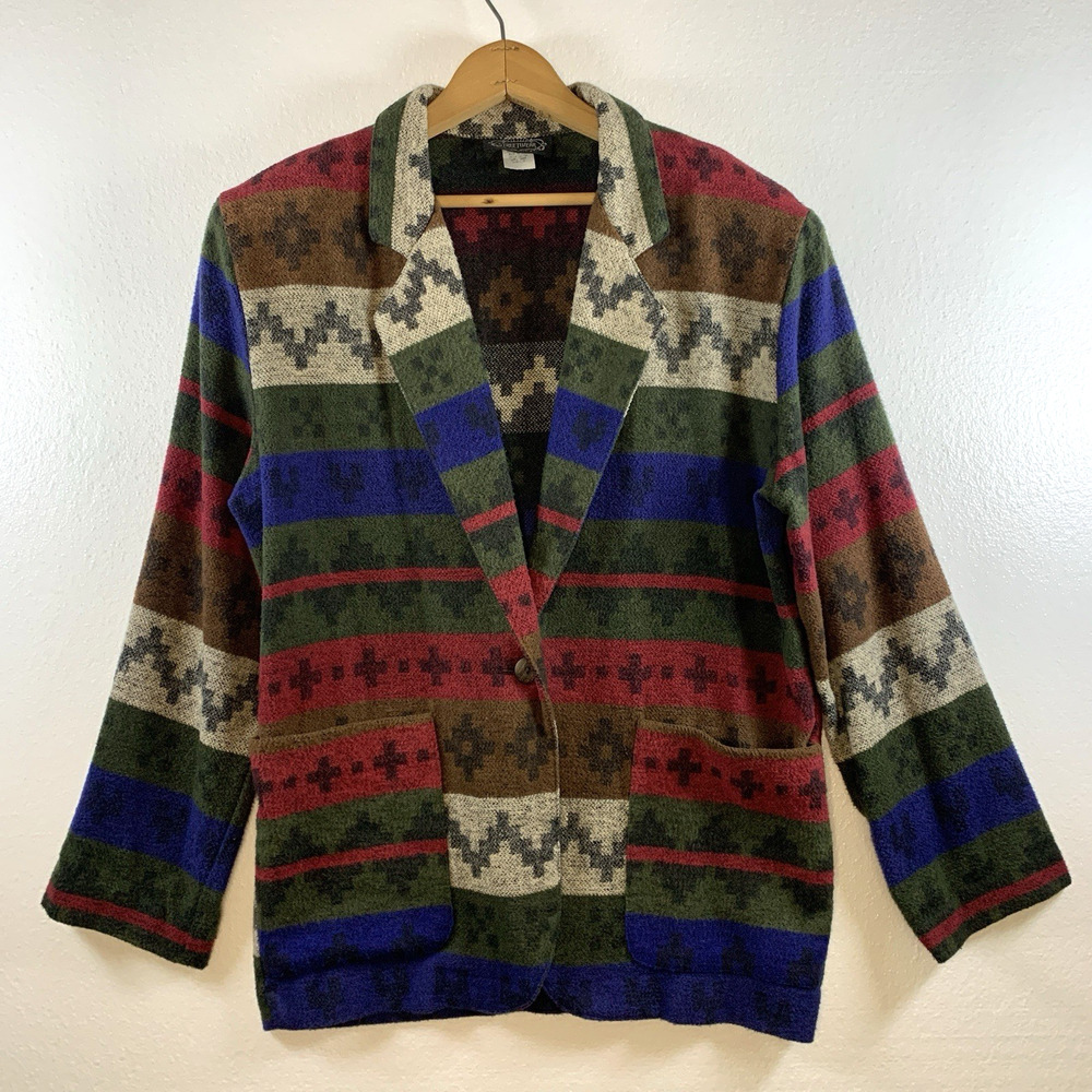 Vintage Womens Boxy Blazer Sz S Oversized Aztec Southwest Boho‎ Eclectic 90s